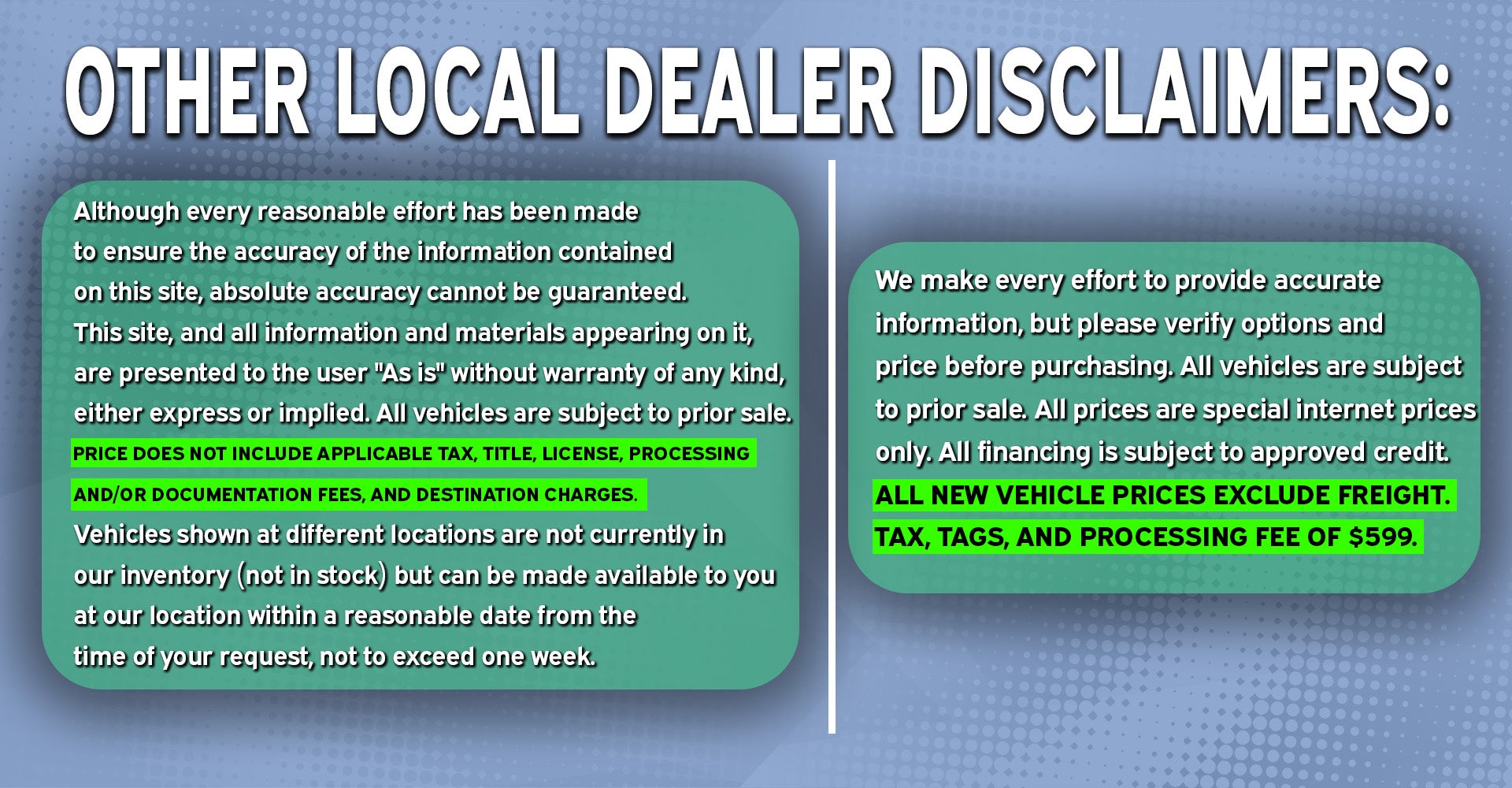 Other Local Dealer Disclaimers at Preston Ford Commercial Vehicle Center in Hurlock MD